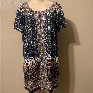 Beige by eci size 1X Leopard Print Patterned Dress
